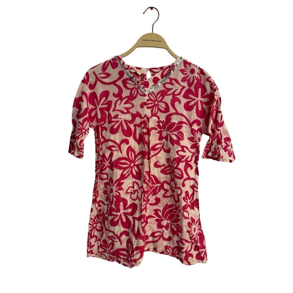 Mini Boden Pink White Floral Pattern Tunic Swim Cover Sun Dress Sequined 9 10